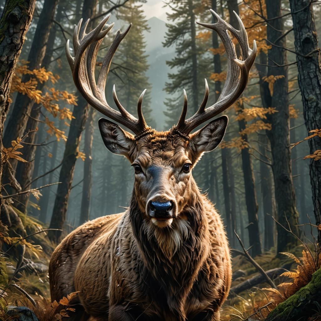 Hyperrealistic Deer Hunt in Mountainous Nature