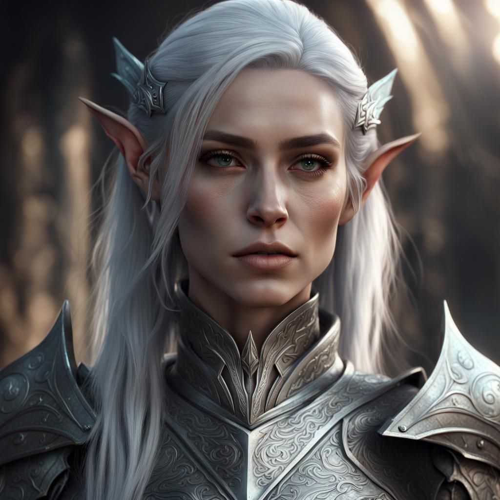 Epic Female Elf in Silver Armor