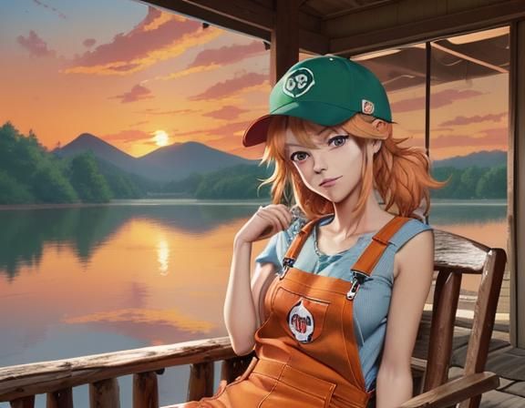 Raccoon Relaxing on Porch in Anime Style