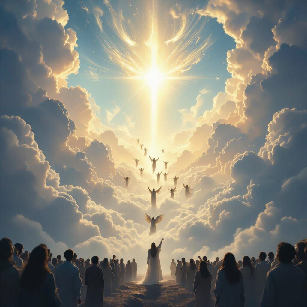 Humanity Ascends to Heaven in Golden Light