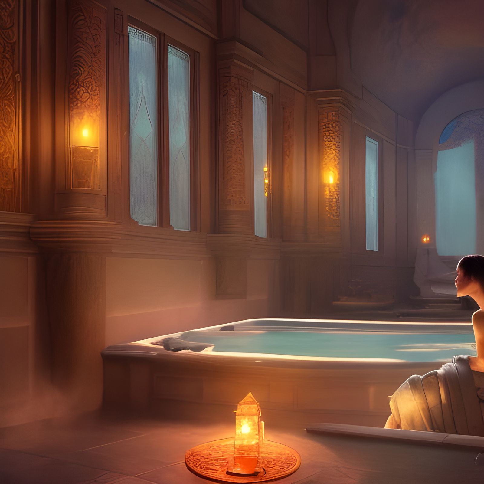 Luxurious Spa Concept Art in Orange and Teal
