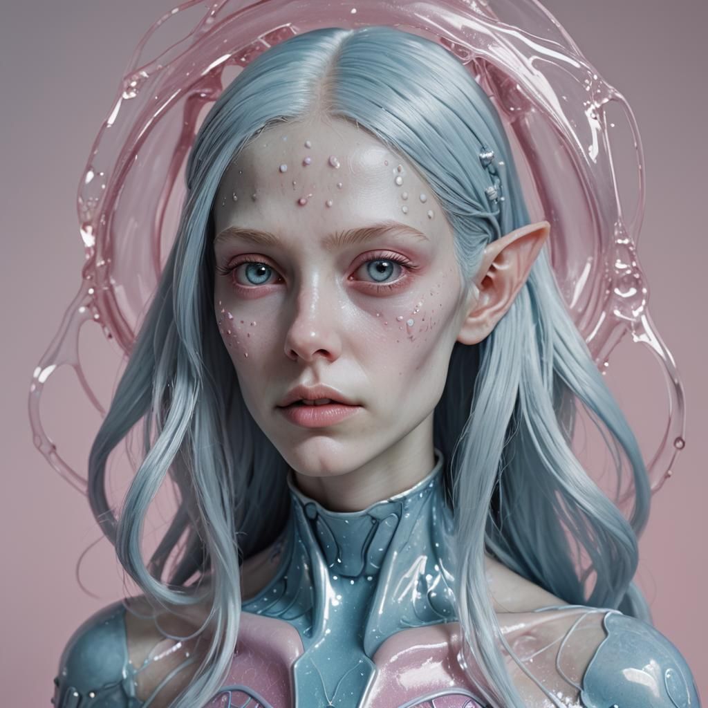 Gelatinous Alien Superheroine Portrait in Hyperrealism