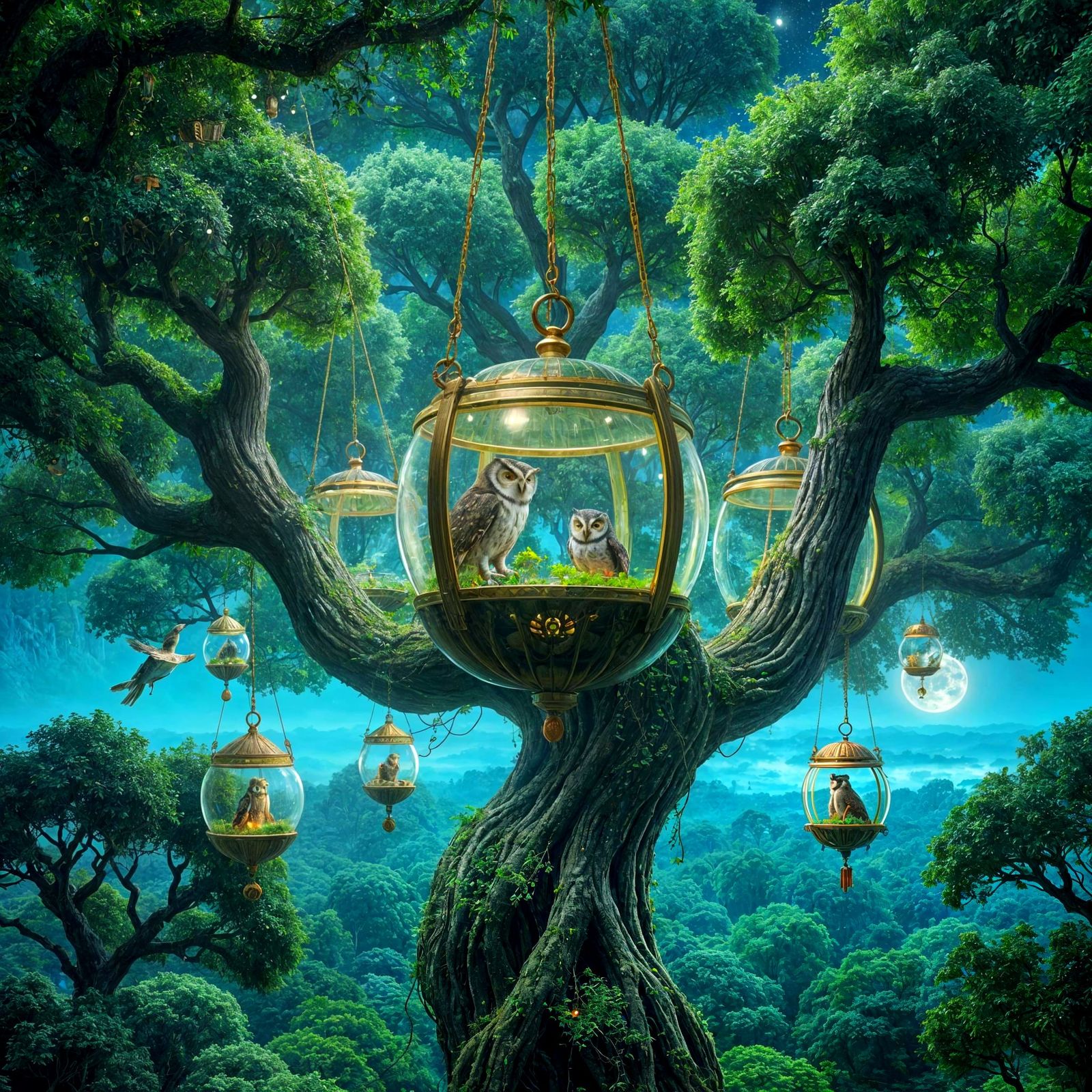 Solarpunk owl metropolis