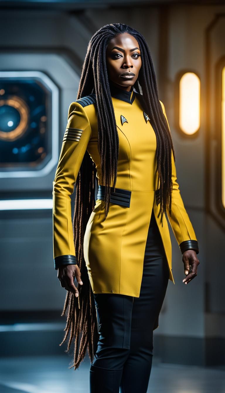 Star Trek Officer with Dreadlocks in Yellow Uniform