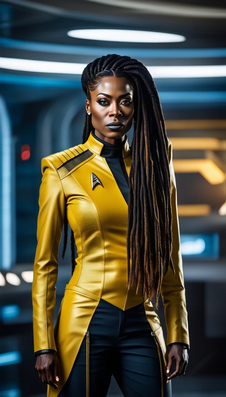 Star Trek Officer with Dreadlocks in Yellow Uniform