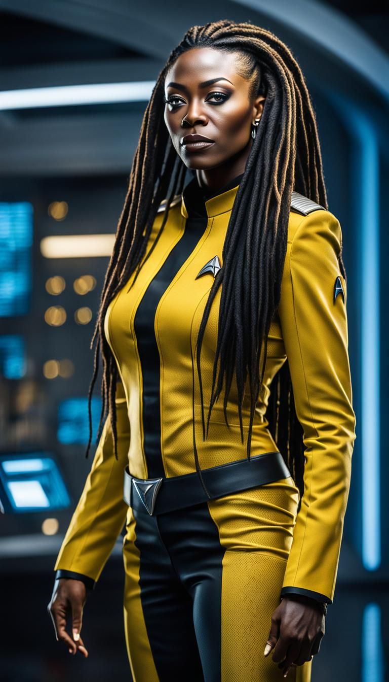 Star Trek Officer with Dreadlocks in Yellow Uniform