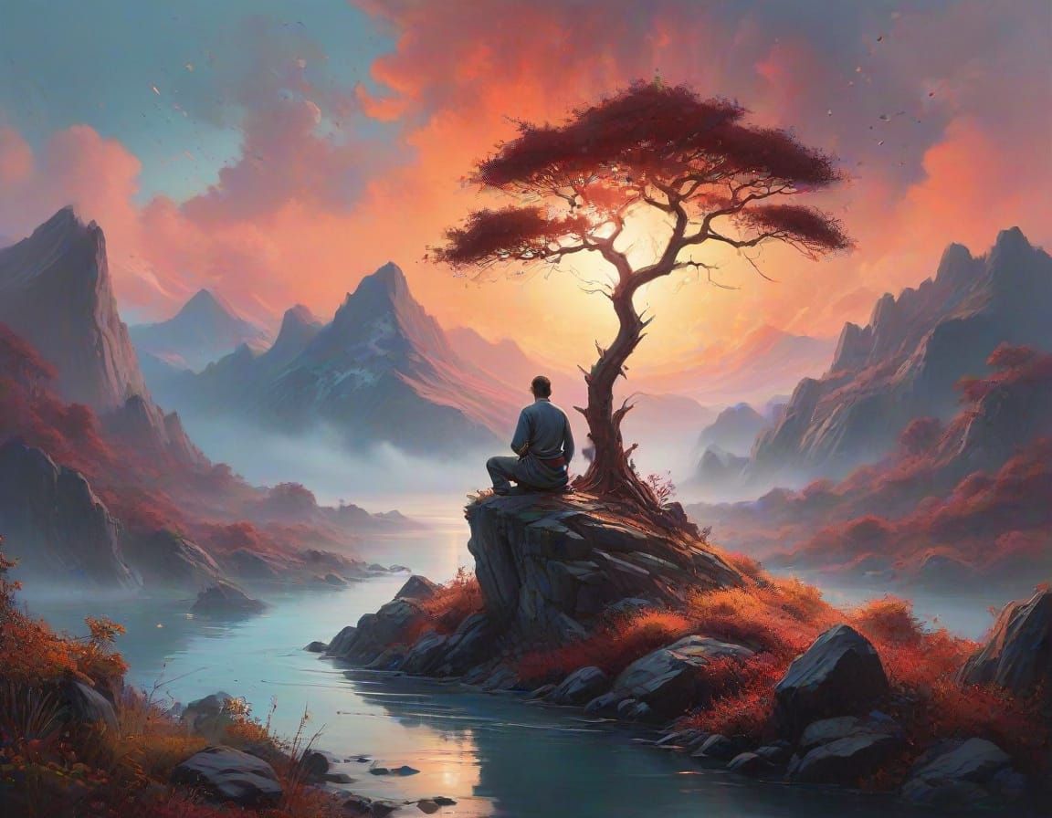 Karate Master Meditates on Floating Island