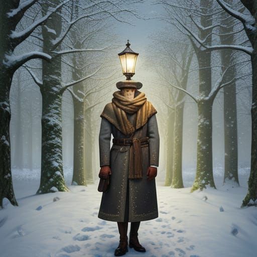 Whimsical Narnia Woodland Scene with Faun and Victorian Lamp...