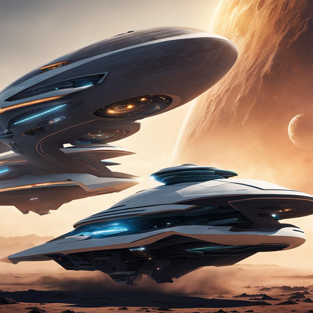 Futuristic Spaceships Soaring Through Galaxy