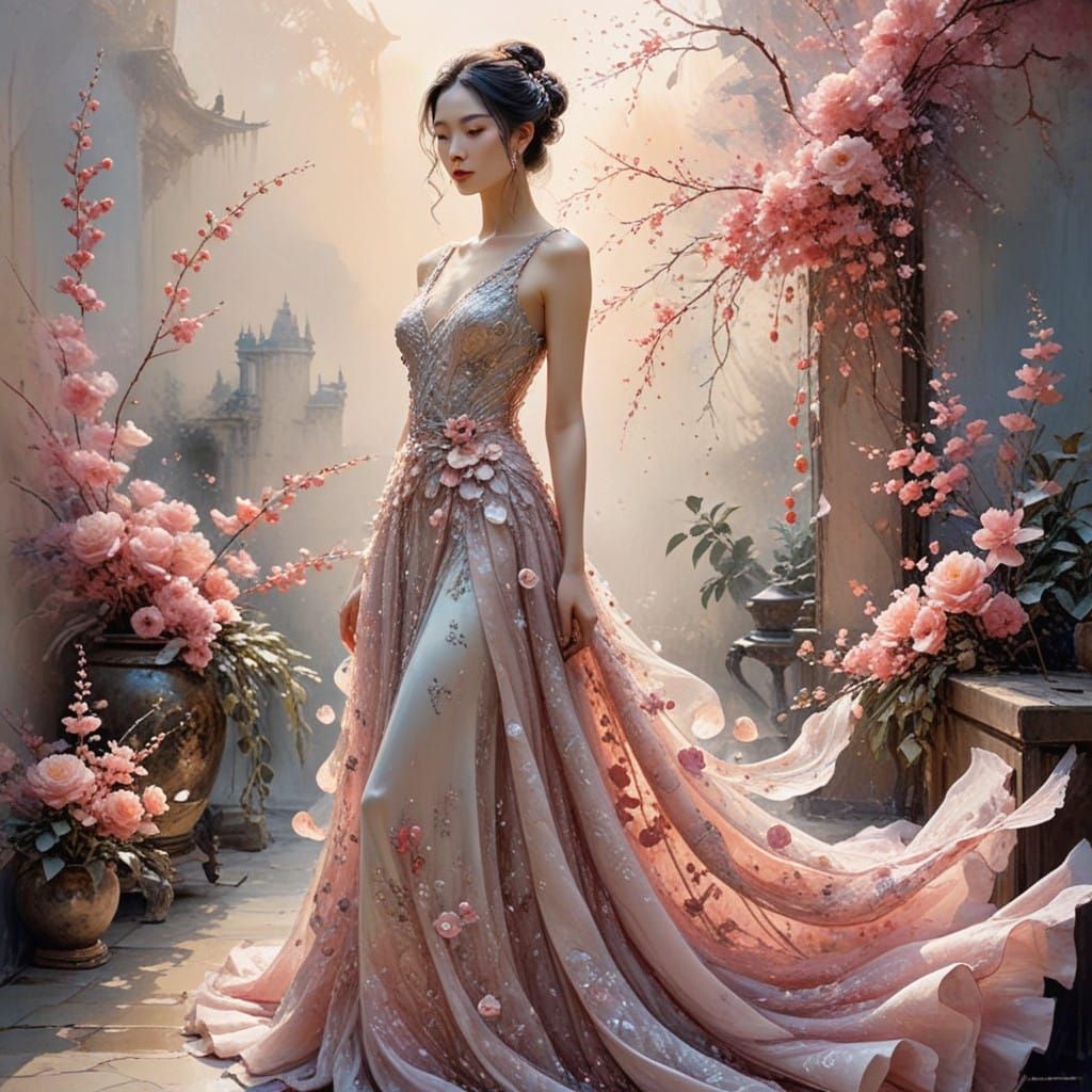 Ethereal Couture Goddess in Whimsical Watercolor Style