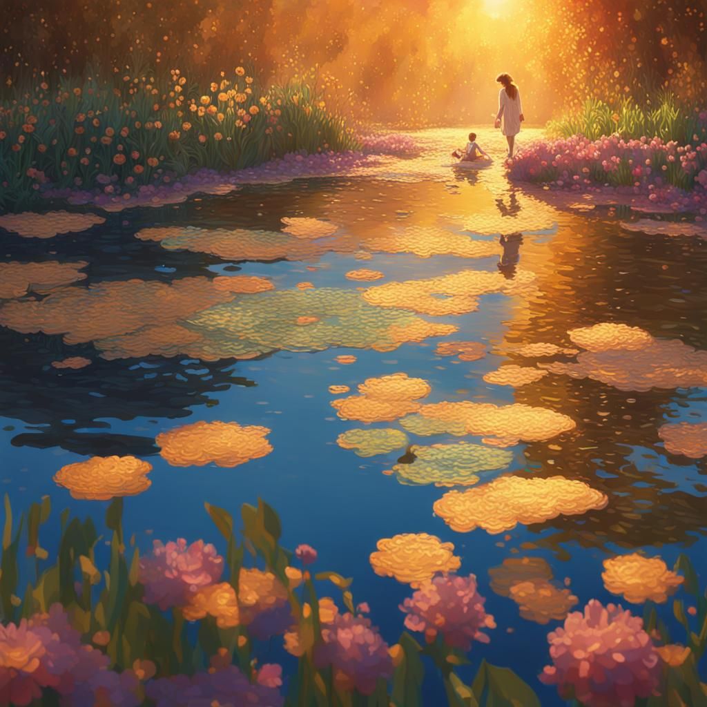 Golden Hour Portrait in Klimt-Monet Style