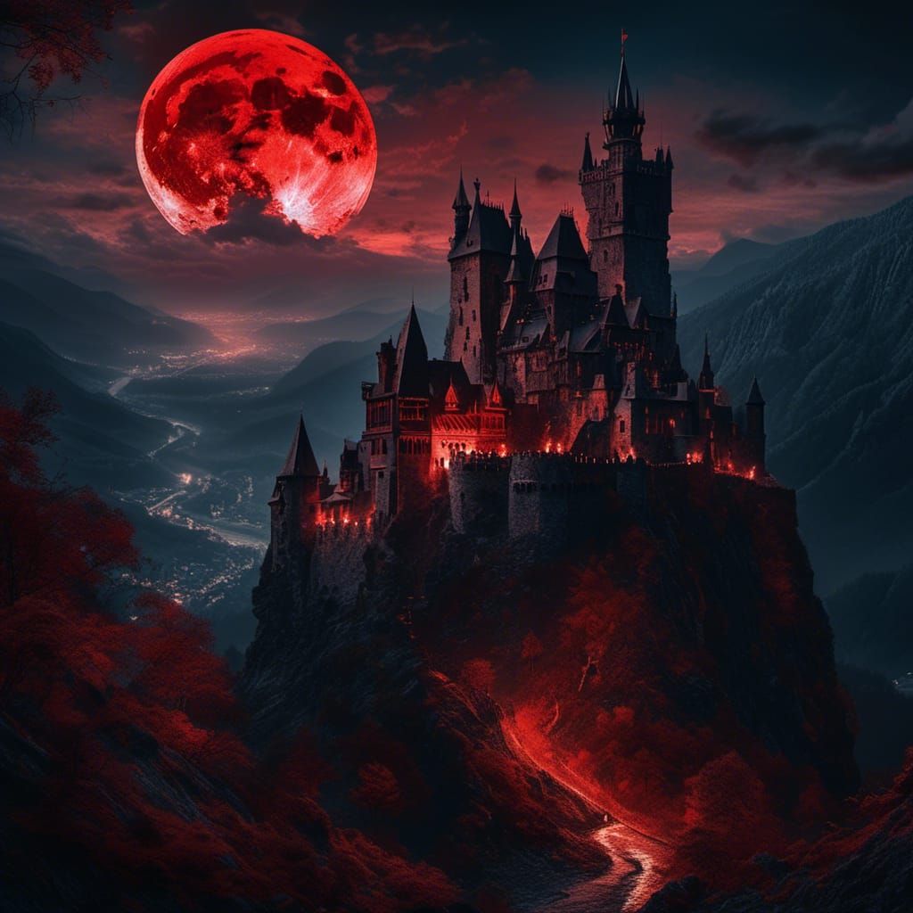 Bran Castle Ruins in Transylvanian Alps at Night