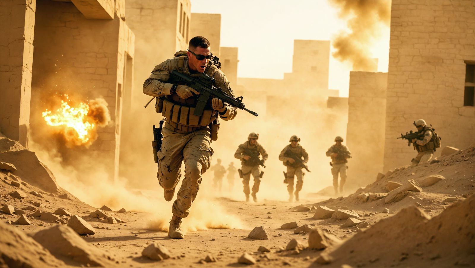 Gritty Desert Warfare Cinematic Still