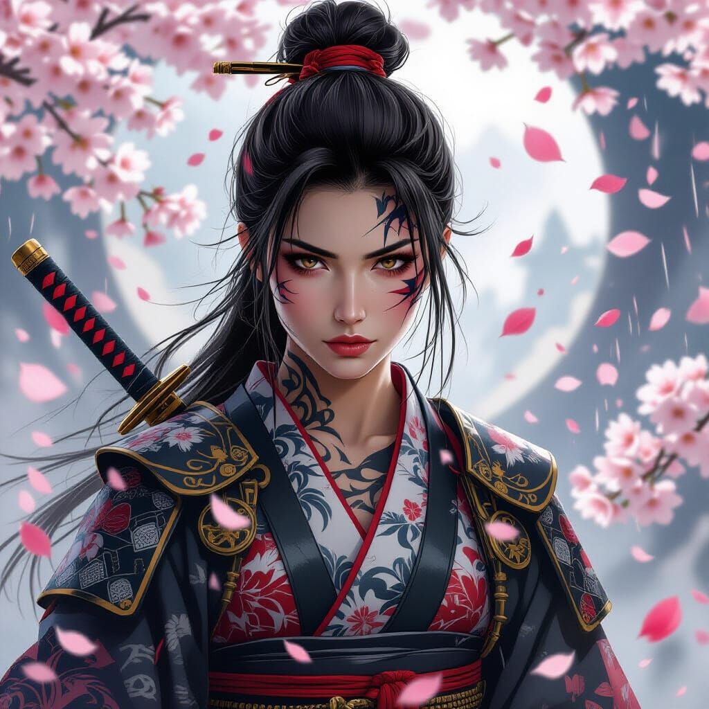 Female Samurai Warrior in Digital Matte Painting Style