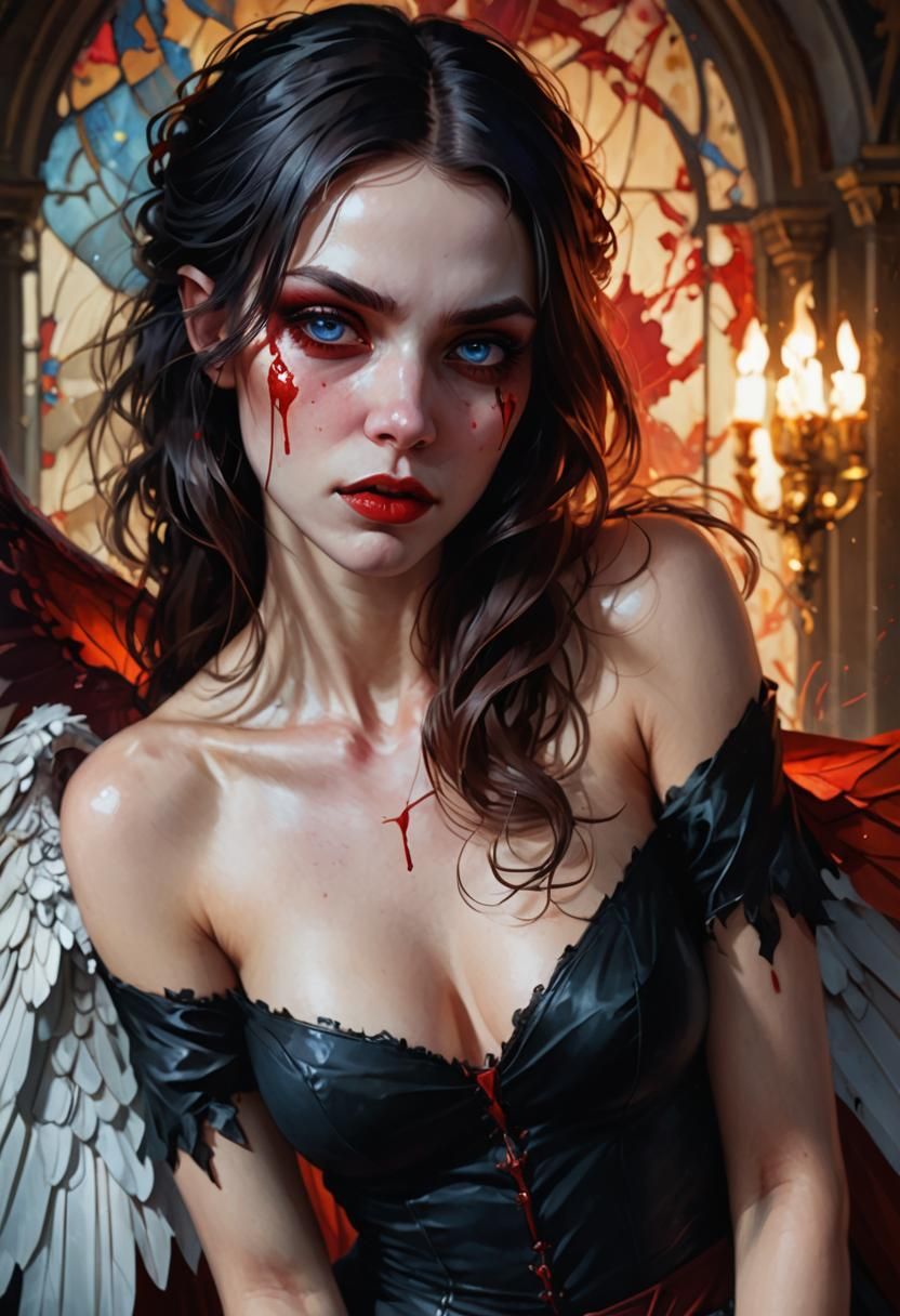 Vampire Portrait with Wings in Art Nouveau Style