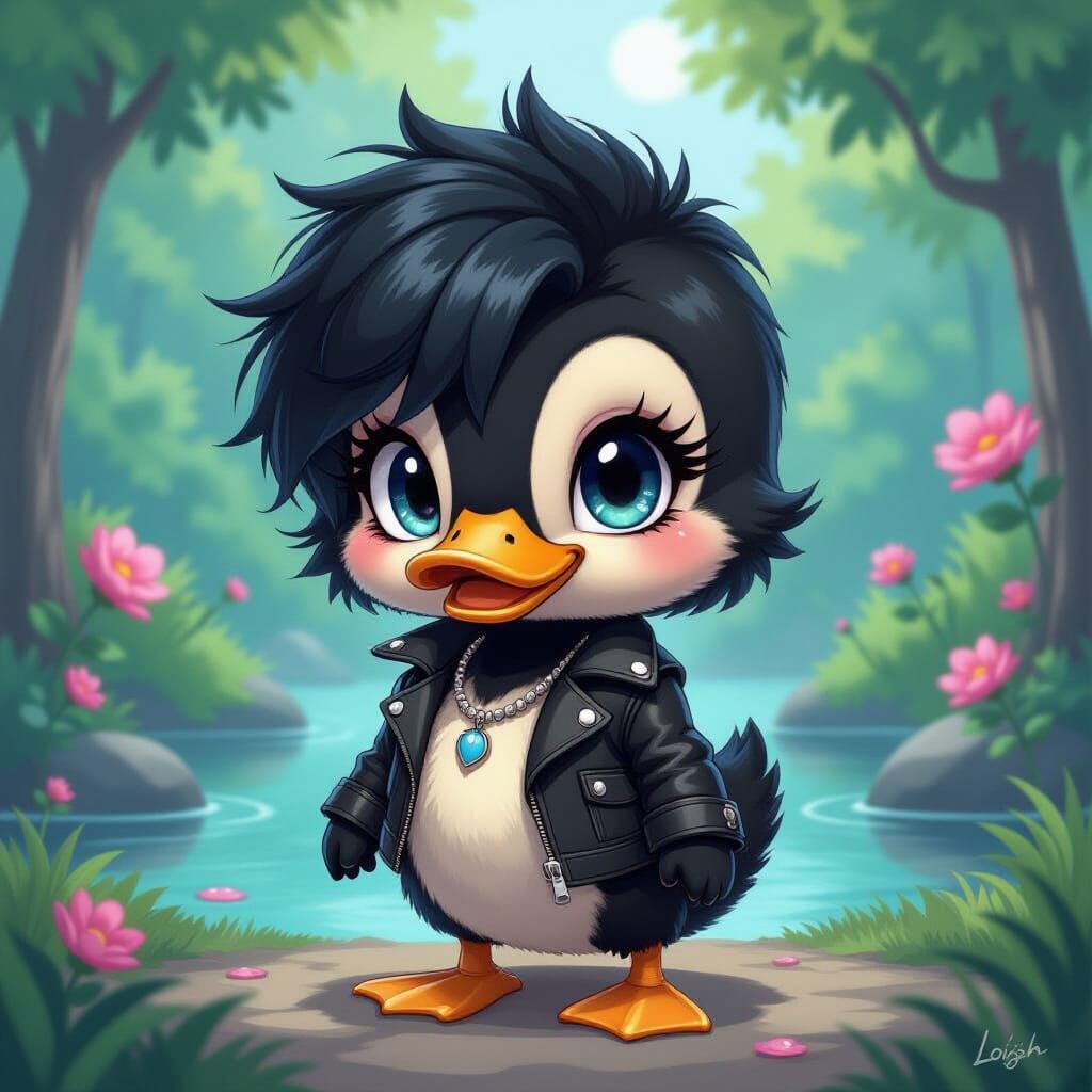 Dark Chibi Duck in Fantasy Style