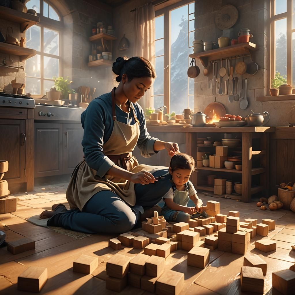 Mother and Child: A Matte Painting in Magical Realism