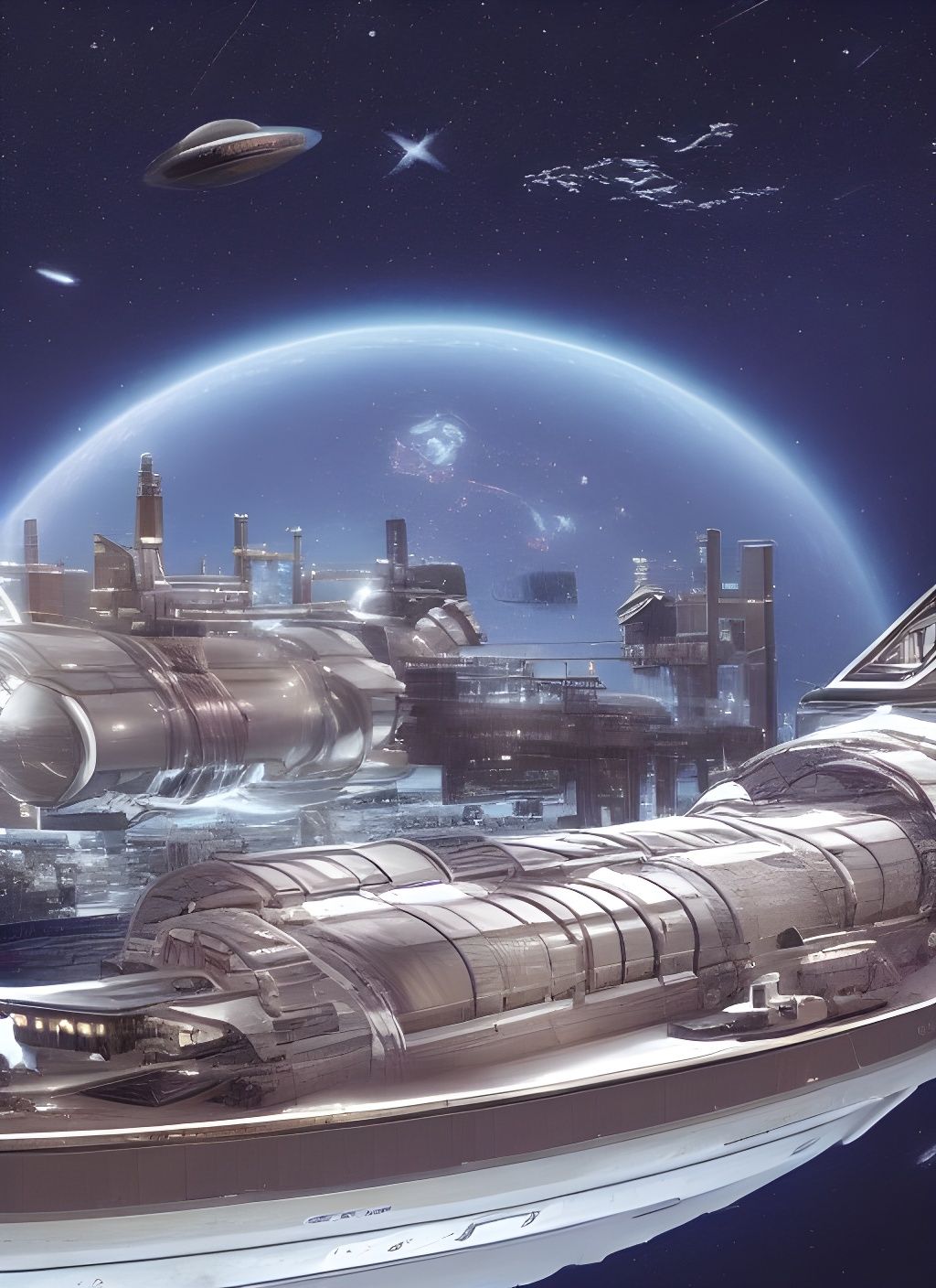 Interstellar Freighters Dock at Commercial Starbase