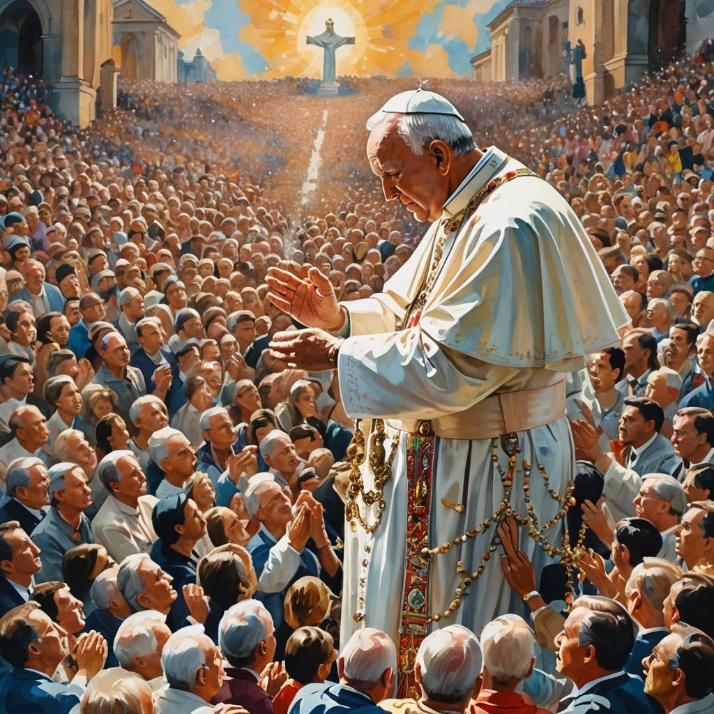 Pope John Paul II Gouache Watercolor Masterpiece