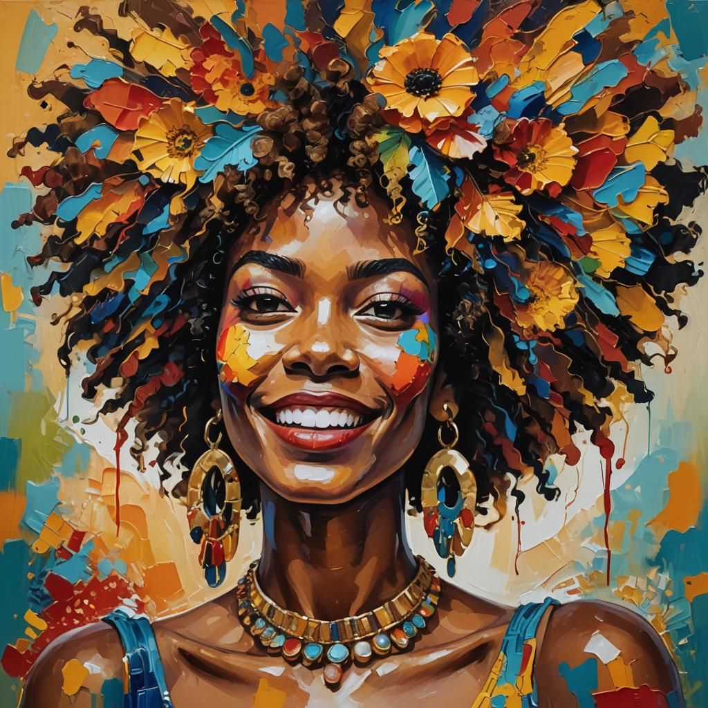 Expressive Portrait of Smiling Woman in Impasto Style