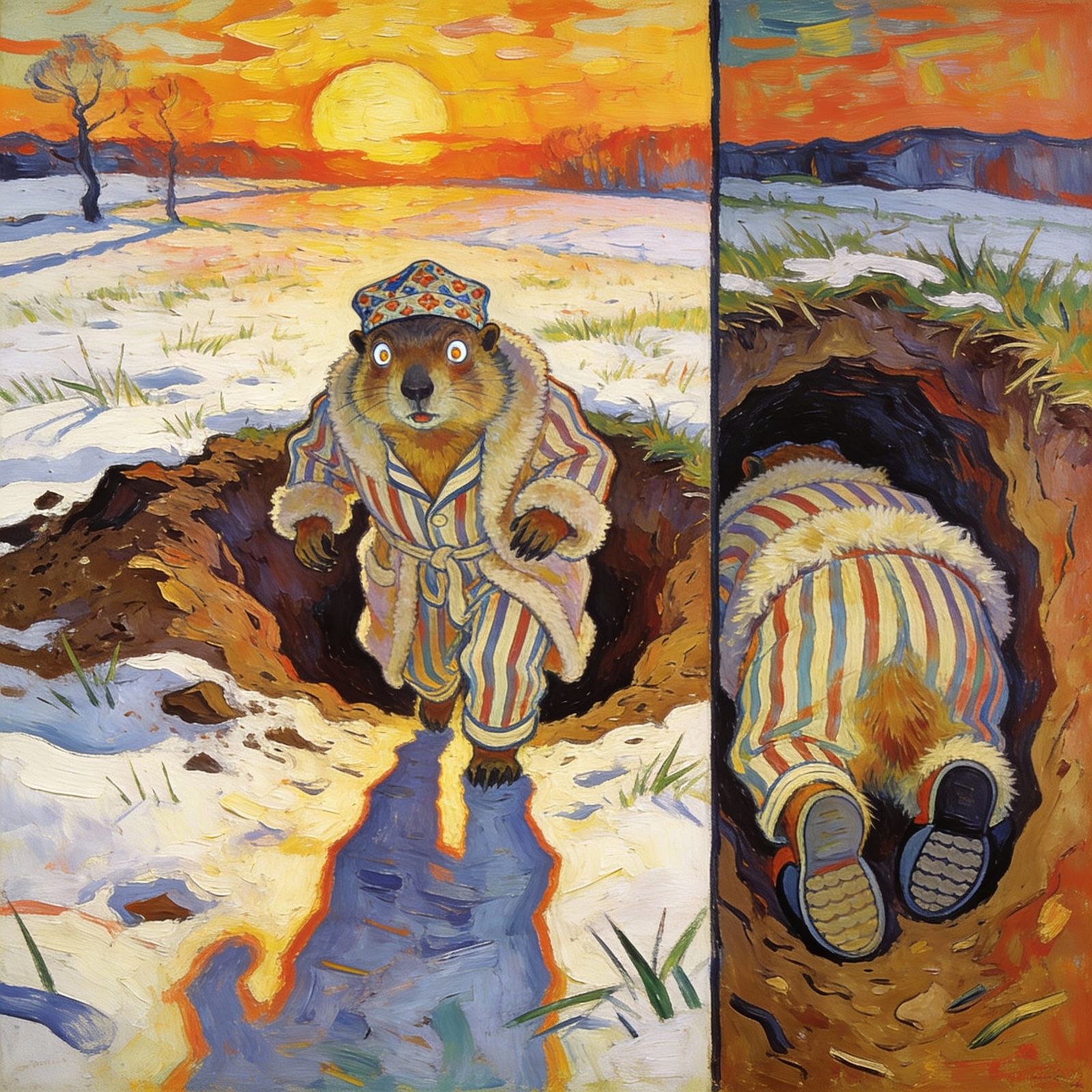 Groundhog's Shadow: A Schiele-Inspired Oil Painting