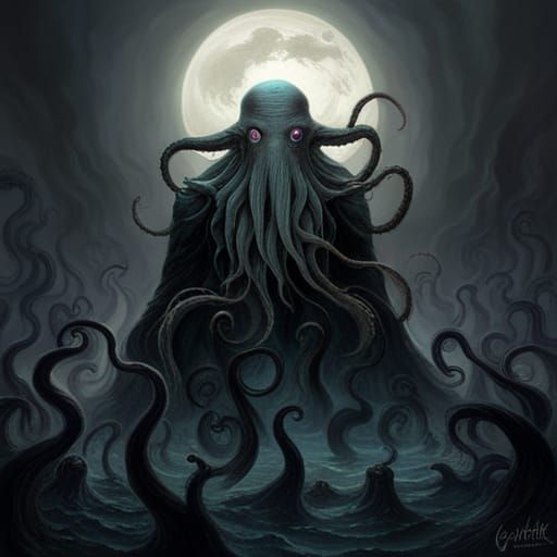 High Gothic Horror Cthulhu God in Doré Style