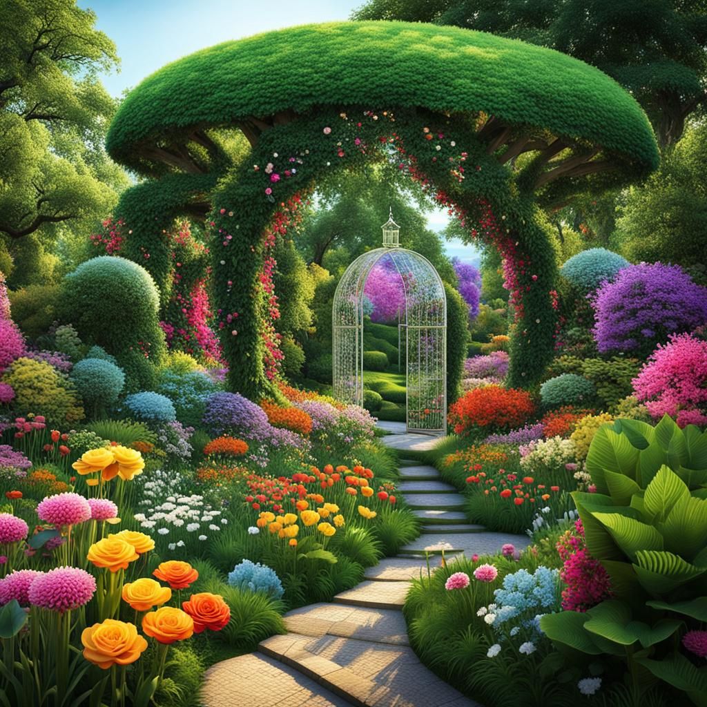 Enchanted Garden with Fairies, Unicorns, and Elves