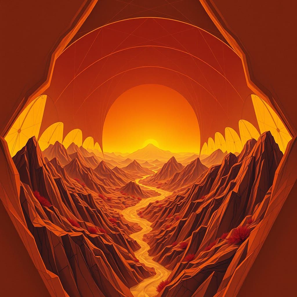 Orogenic Velvet Landscape with Geometric Architecture