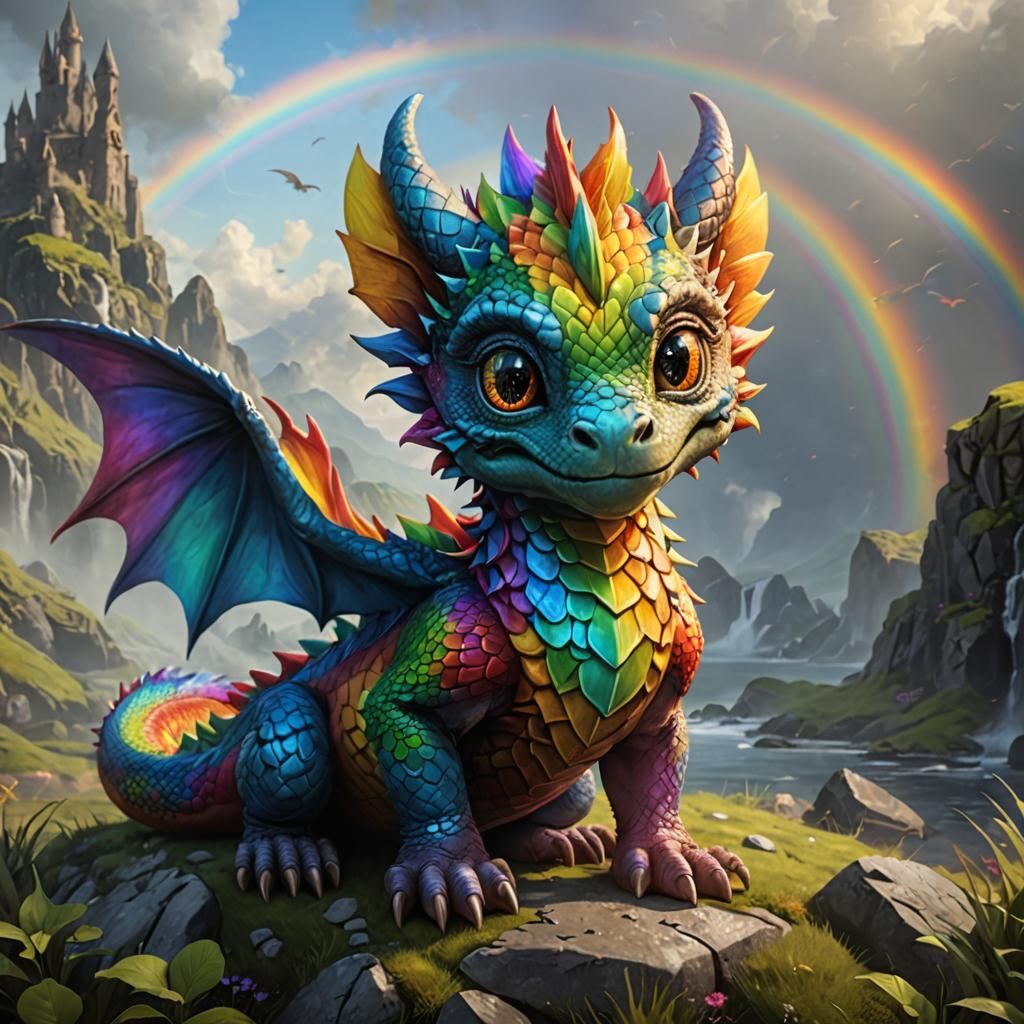 Celtic Baby Dragon with Rainbow: Fantasy Concept Art