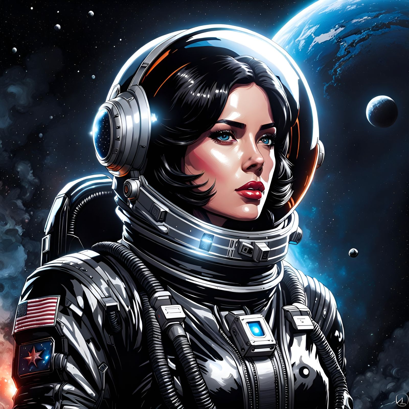 Beautiful French Astronaut Portrait in Splash Art Style