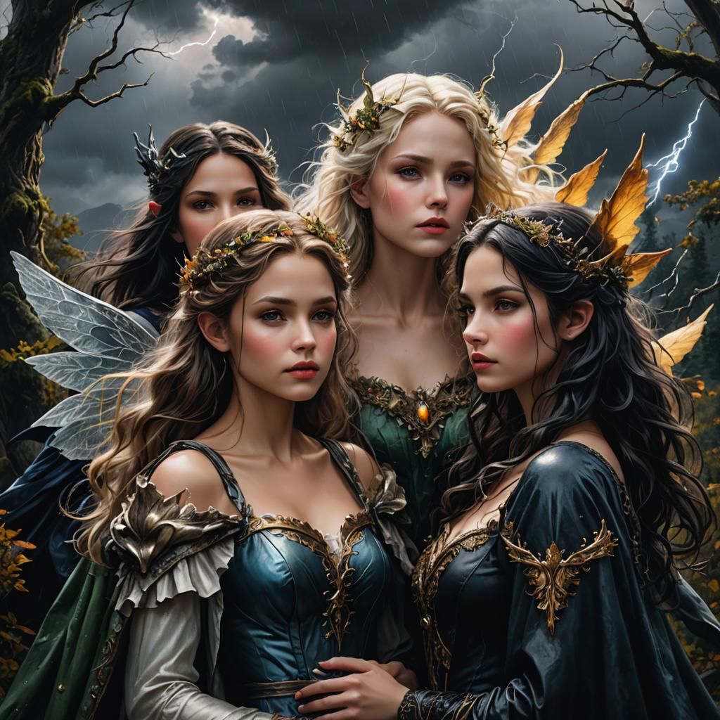 Faerie Princesses Huddle During Impending Storm