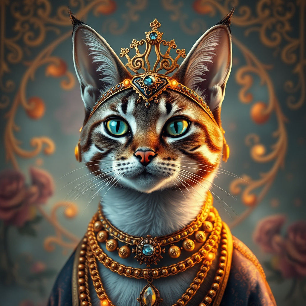 Mystical Cat Portrait in Art Nouveau Style