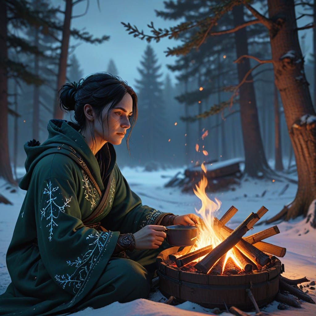 Mystical Lichtarbeiterin Celebrates Julfest by Cozy Bonfire