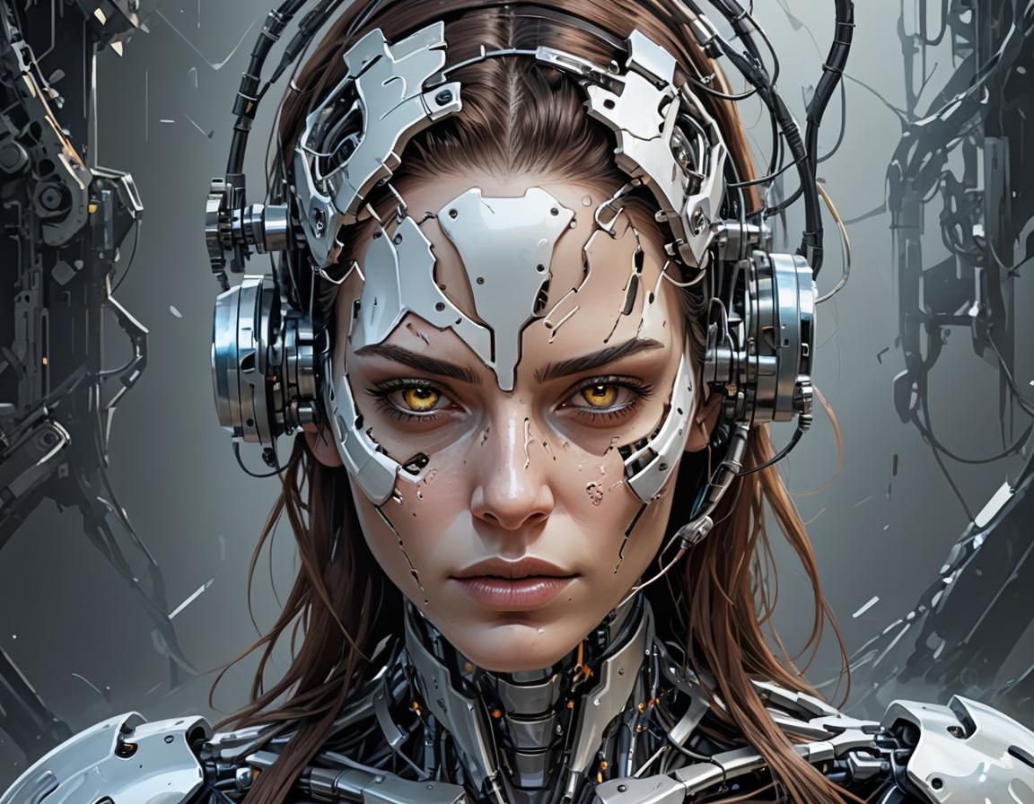 Cyborg Woman Portrait in a Futuristic Digital Painting