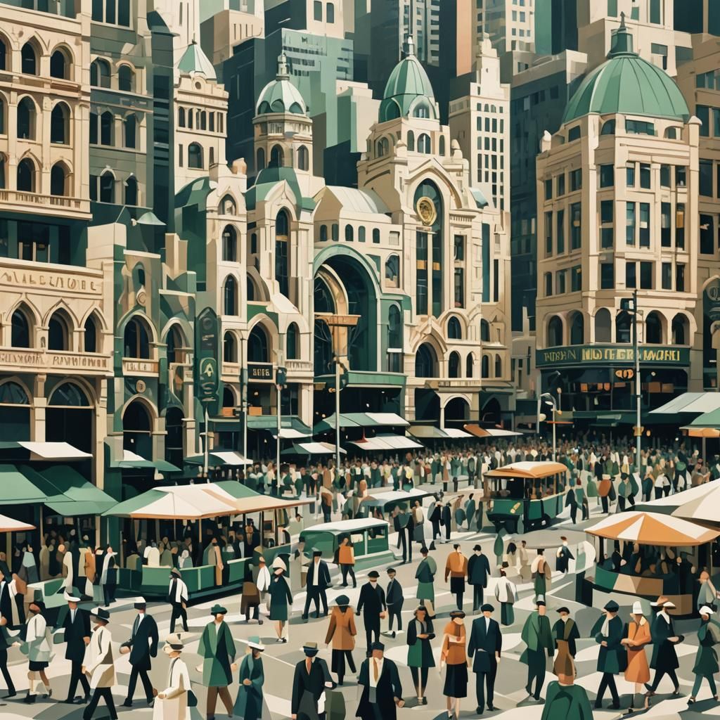 Art Deco Flinders Street Melbourne Illustration