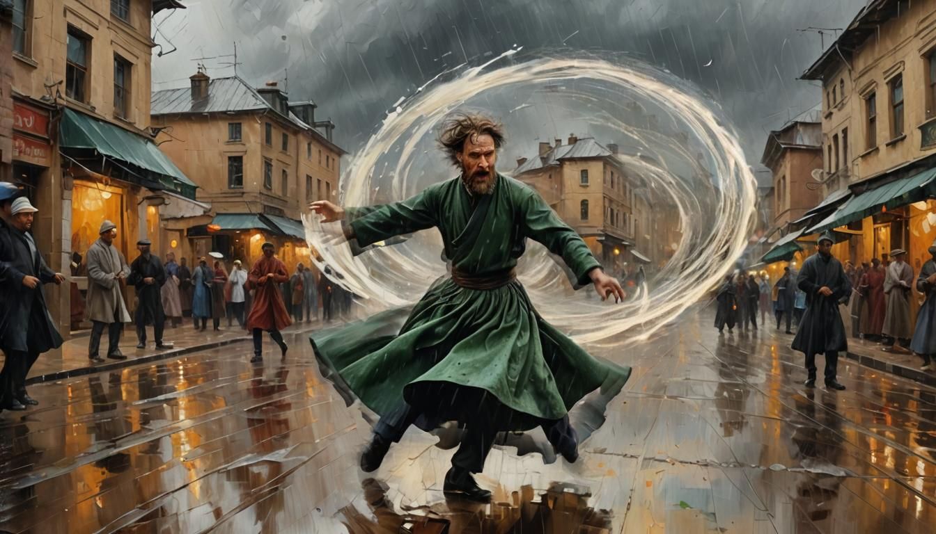 Dervish Dancer's Tornado Ballet on a Rainy Day