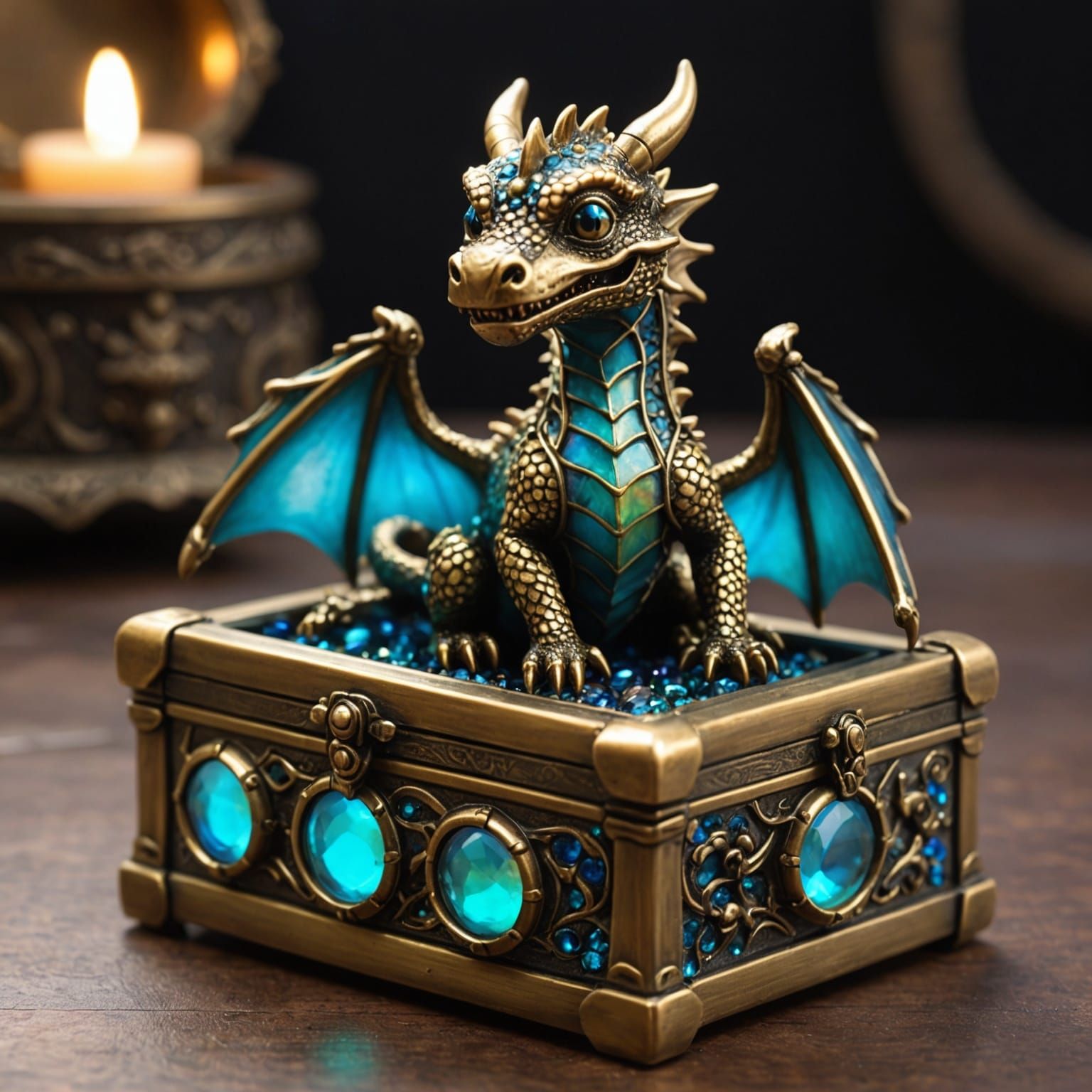 Miniature Baby Dragon in Bronze Jewelry Box