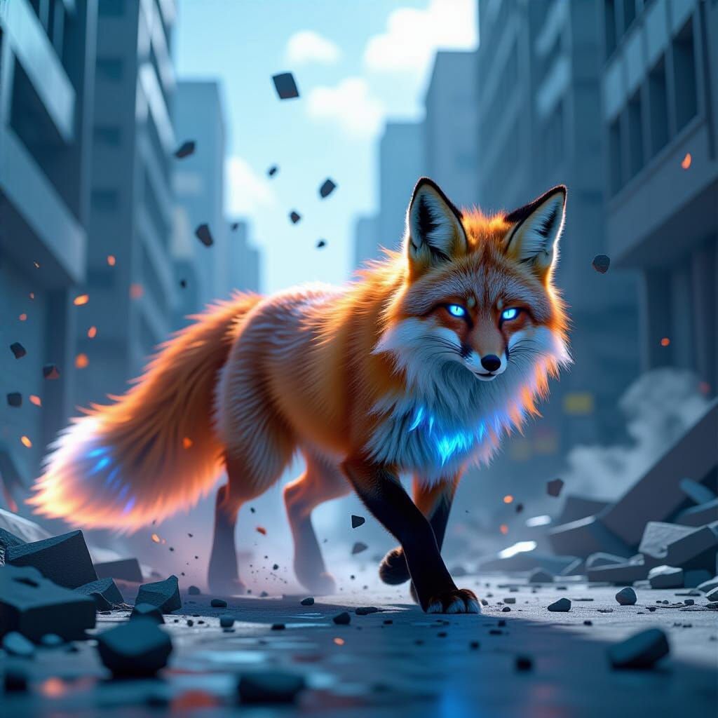 Colossal Spiritual Fox Destroys Cityscape