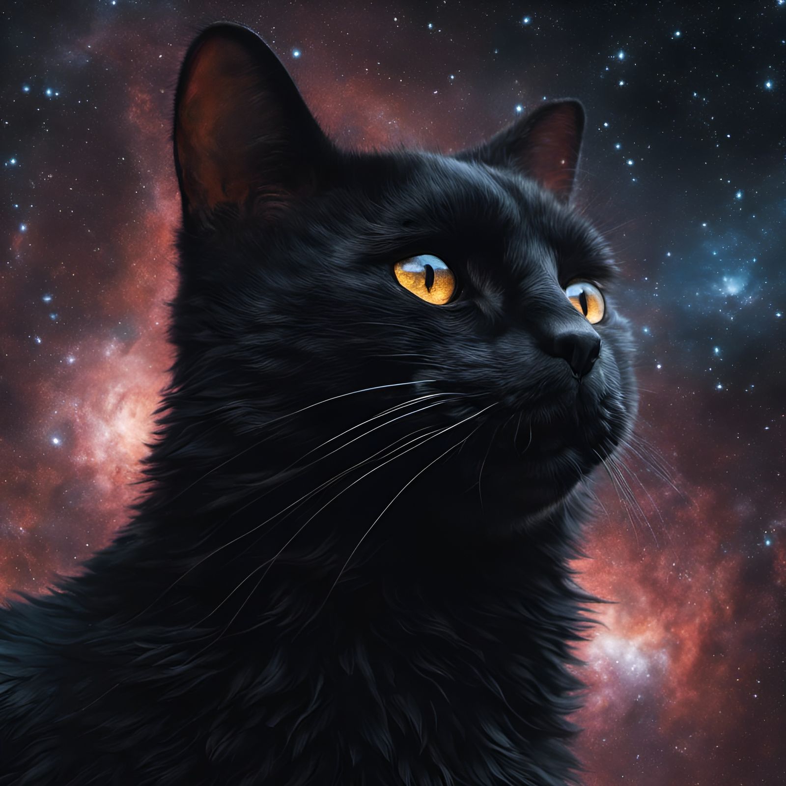 Cosmic Black Cat Portrait in Photorealistic Style