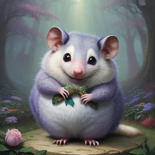 Animated Possum with Big Smile, Fantasy Style