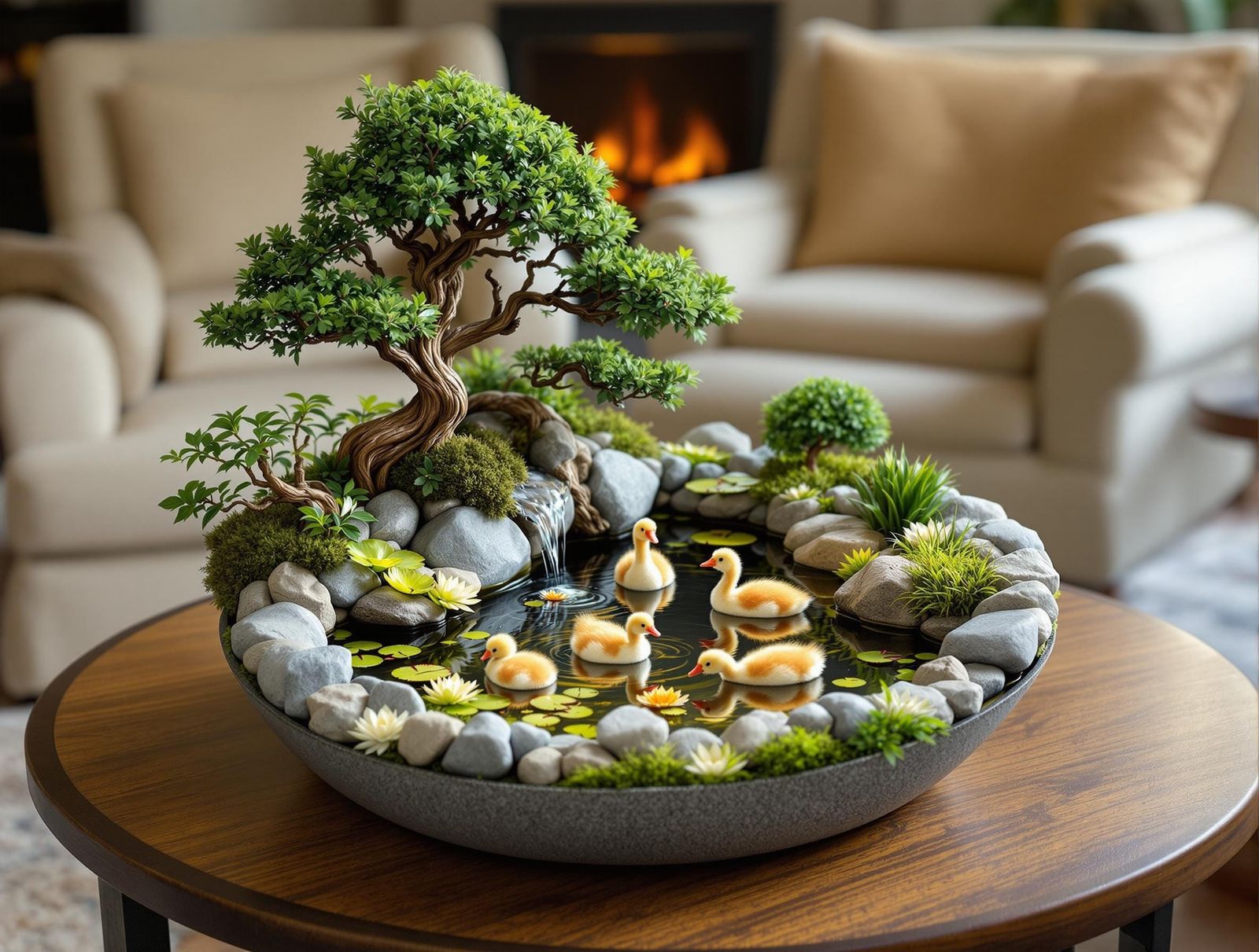 Serene Miniature Terrarium with Geese