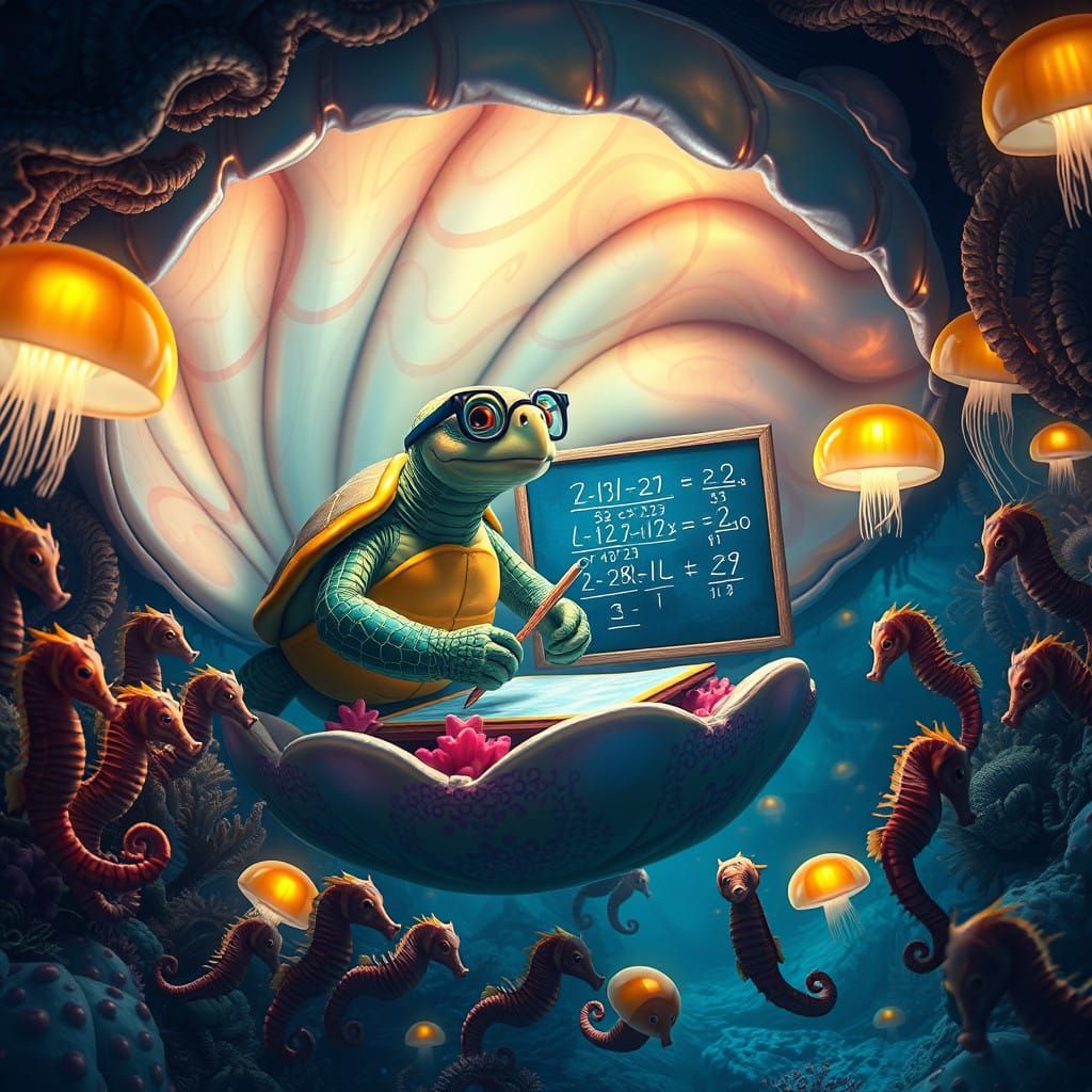 Whimsical Underwater School in Iridescent Ocean