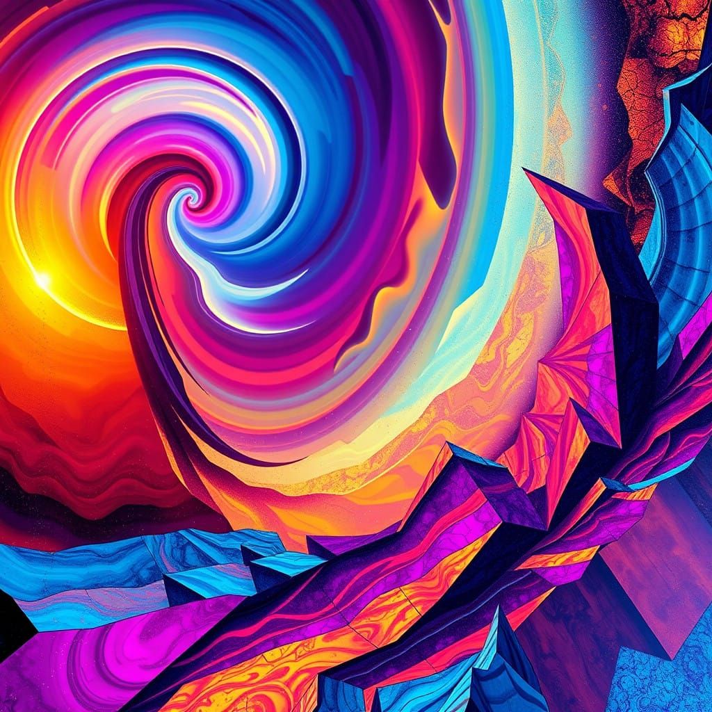 Surrealistic Vortex in Vibrant Hues and Geometric Forms