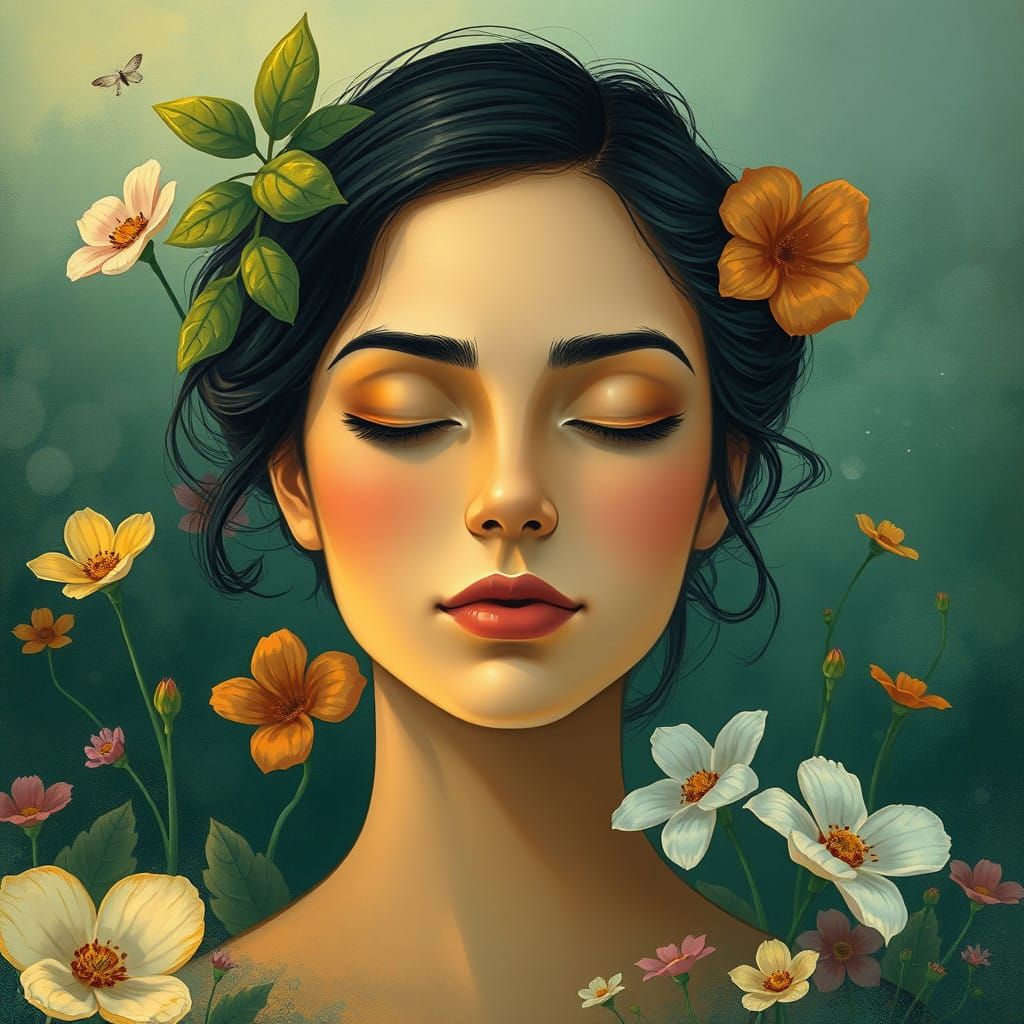 Serene Woman in Lush Nature, Inspired by Impressionist Art