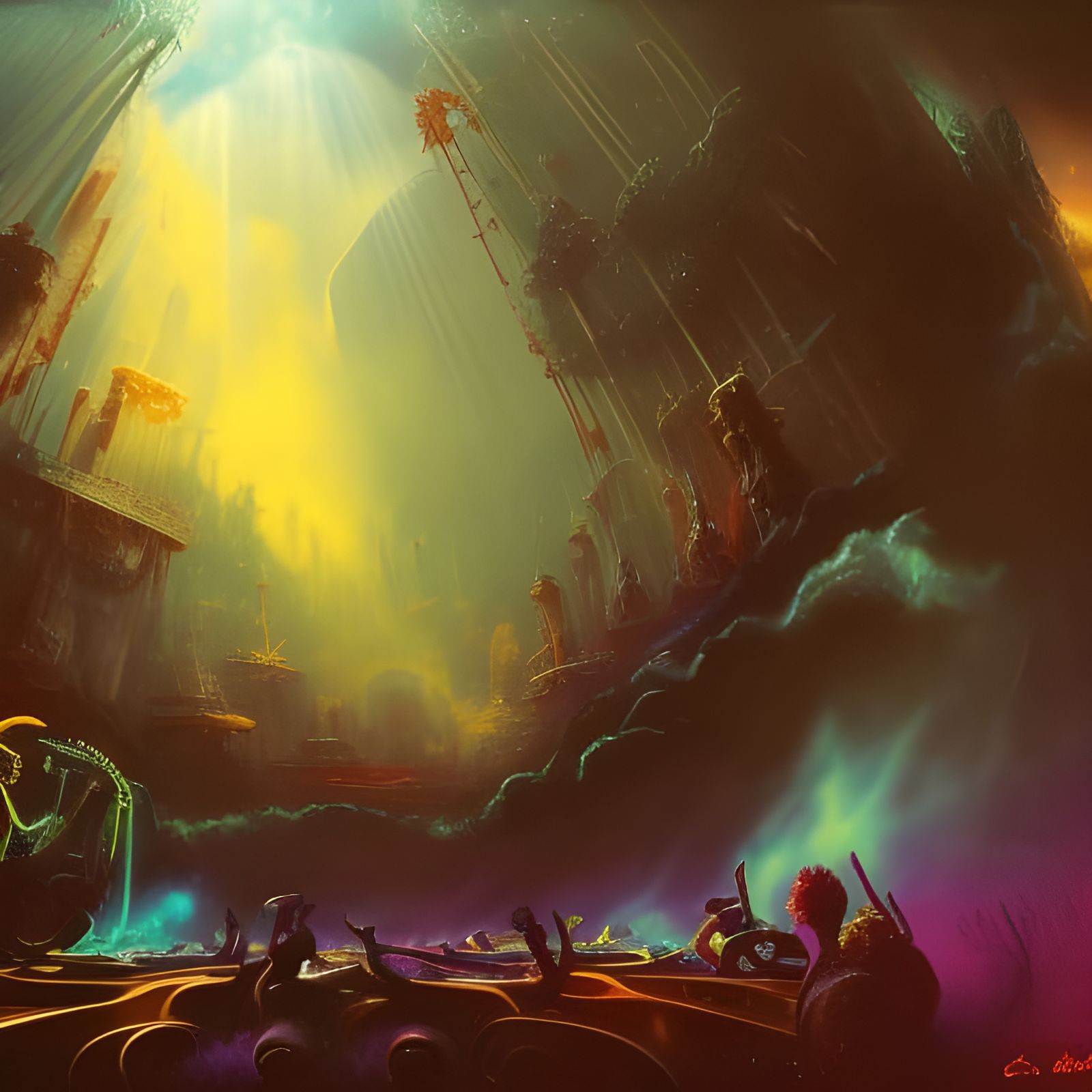 band art, 70's aesthetic, heavy metal music, fantasy, improvisational band, guitar music, album cover