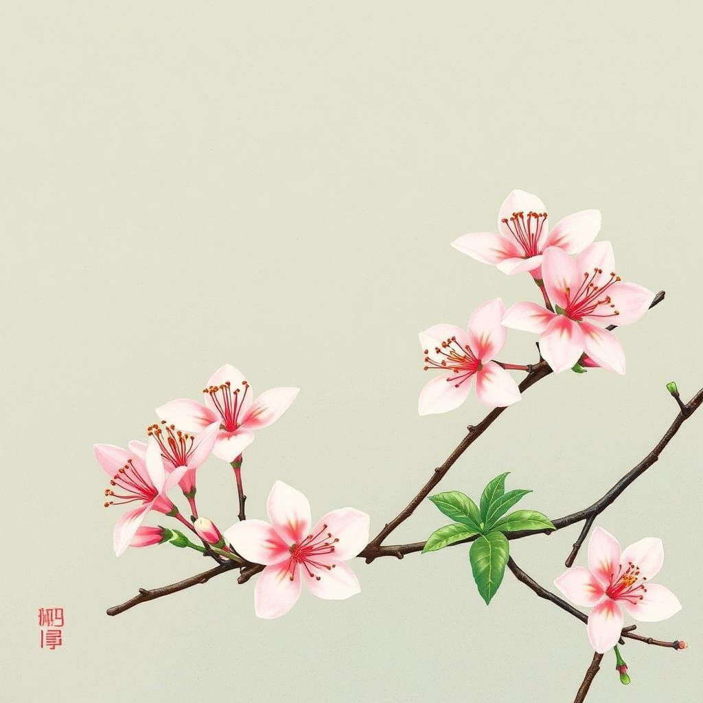 Honeysuckle Blooms in Ukiyo-e Inksplash Style