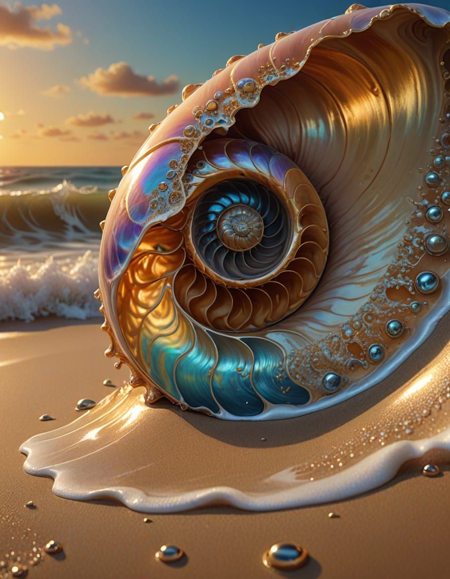 Surreal Nautilus Shell Seascape in Digital Oil Painting