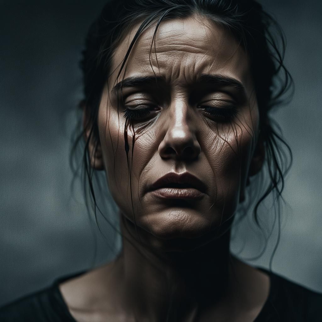 Poignant Portrait of a Woman with Tears