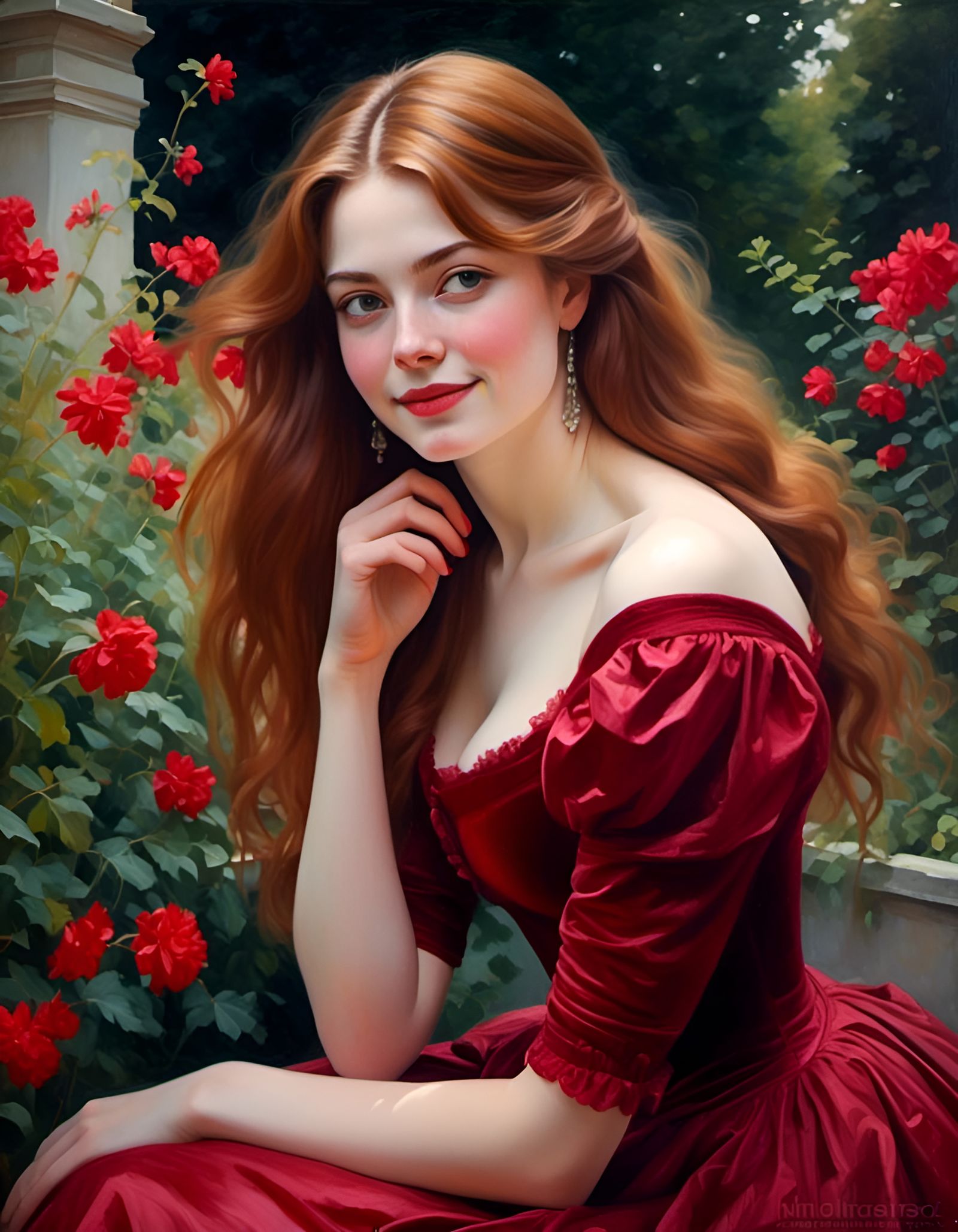 Victorian Woman in Red Velvet Dress Portrait