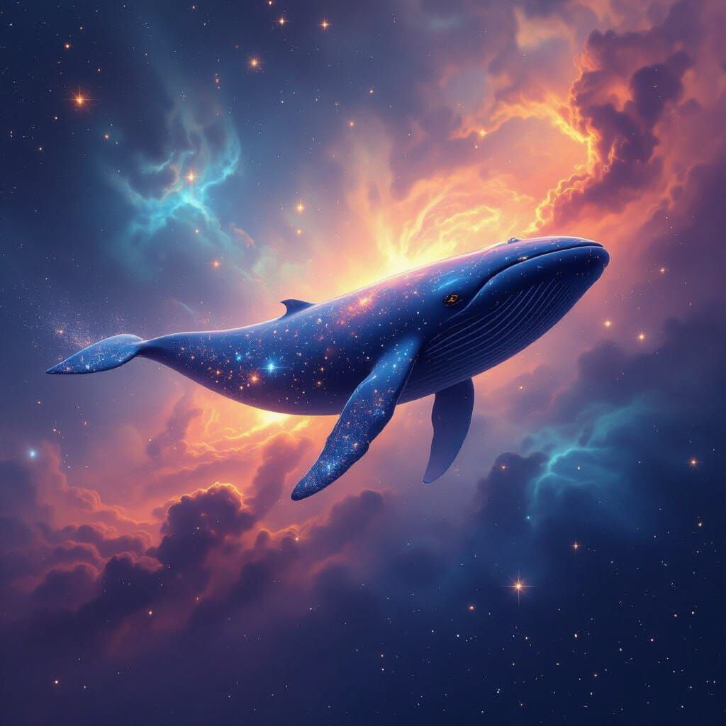Celestial Whale Gliding Through Nebula, Digital Painting